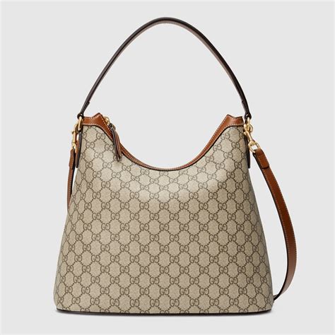 gucci gg supreme medium hobo bag beige ebony|GUCCI GG Supreme Monogram Azalea Calfskin Web Medium .